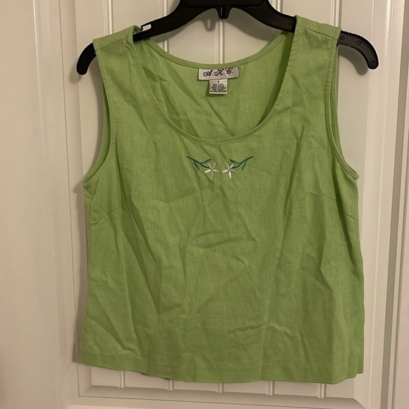 VINTAGE  LINEN A.K.C. Pistachio Green Ladybug Embroidered tank & jacket size S - Picture 10 of 16